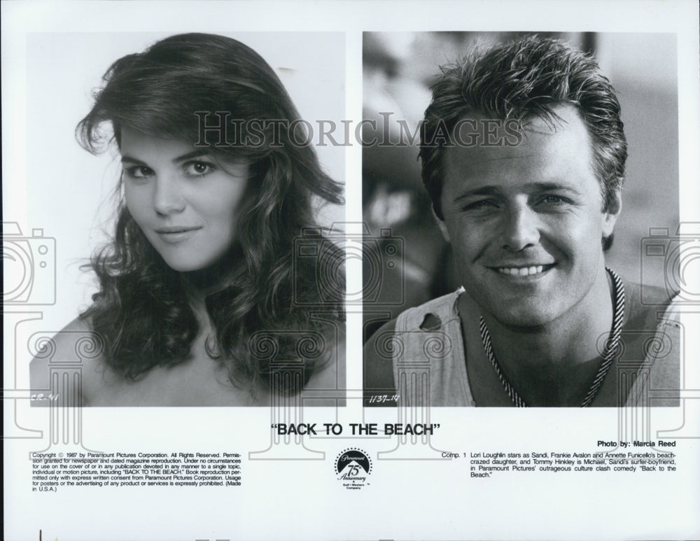 1987 Press Photo Lori Loughlin And Tommy Hinkley In Movie Back To The Beach - Historic Images