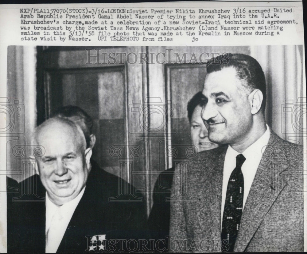 1976 Nikita Khrushchev, Gamal Abdel Nasser in London. - Historic Images