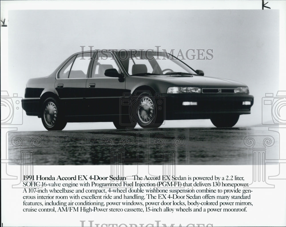 1990 Press Photo of the 1991 Honda Accord EX 4 door sedan - Historic Images