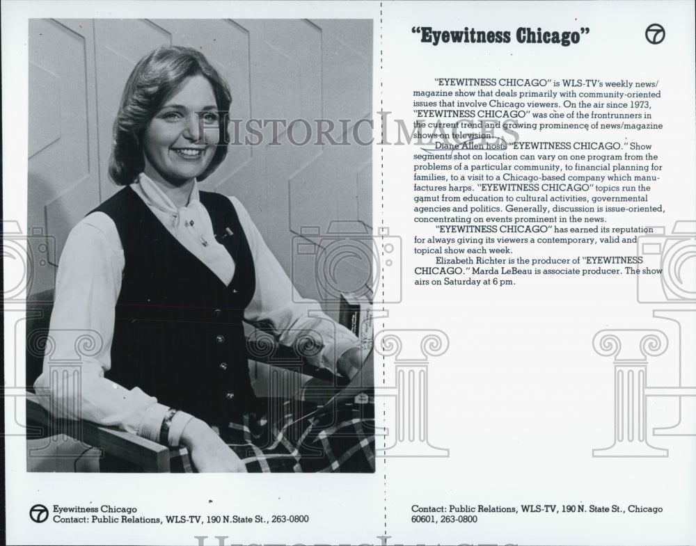 1979 Press Photo Diane Allen/Eyewitness Chicago/TV News Magazine Show/TV Host - Historic Images