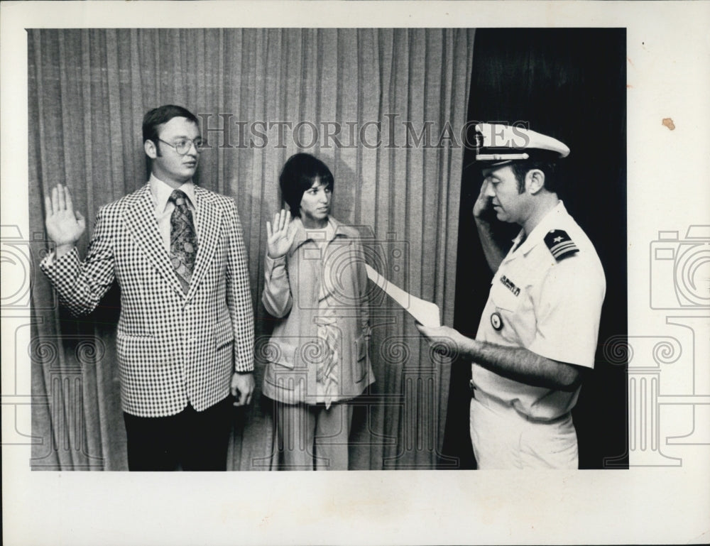 1974 Boyd Swears-In Bednash and Wife man wife join navy to see world - Historic Images