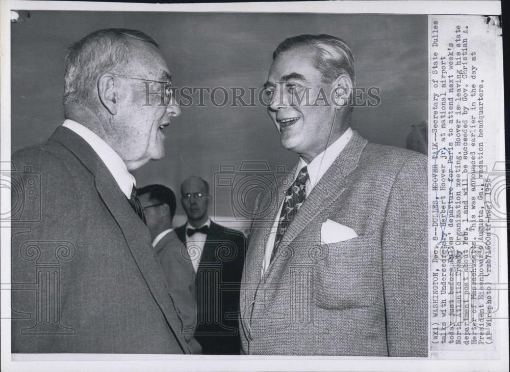 1956 Press Photo Sec. of State Dulles talks to Herbert Hoover Jr. - RSG10915 - Historic Images