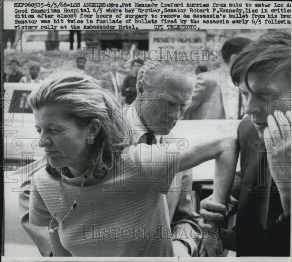 1968 Press Photo Lawford Goes to Hospital Brother Kennedy Shot in Head - Historic Images