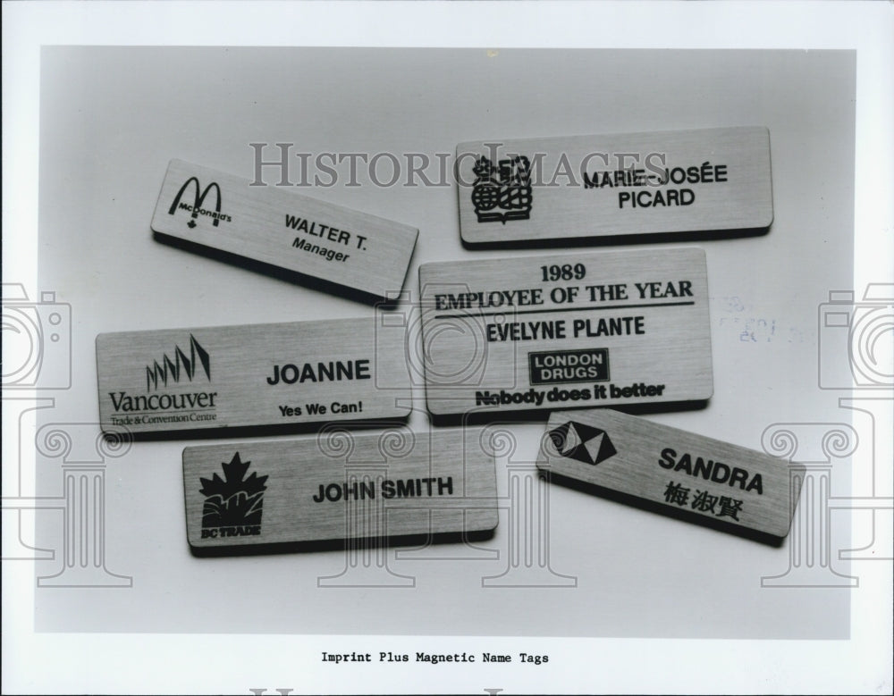 1993 Press Photo Imprint Plus Magnetic name tags - Historic Images