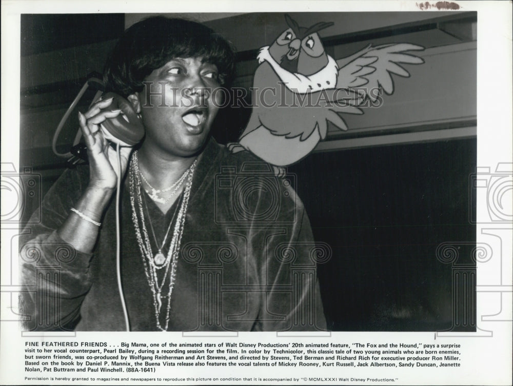 1981 Press Photo Pearl Bailey, vocalist behind Walt Disney's Big Mama - Historic Images