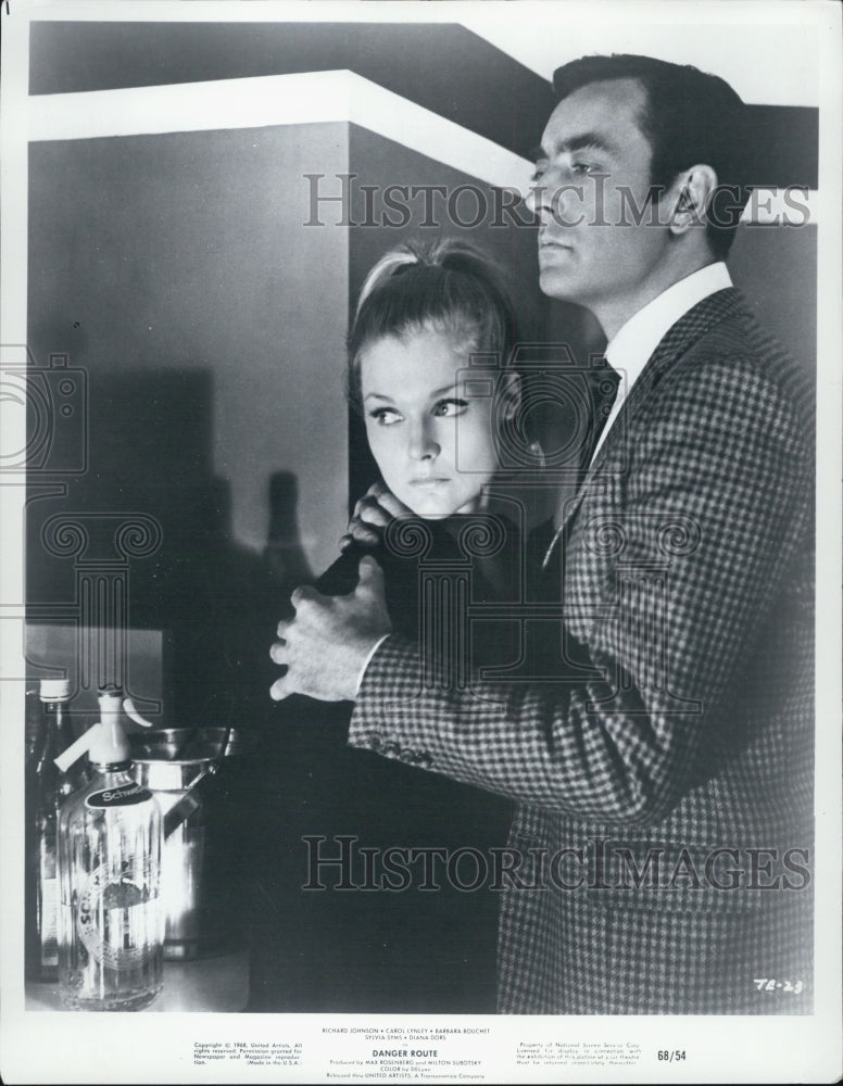 1968 Carol Lynley and Richard Johnson in &quot;Danger Route&quot; - Historic Images