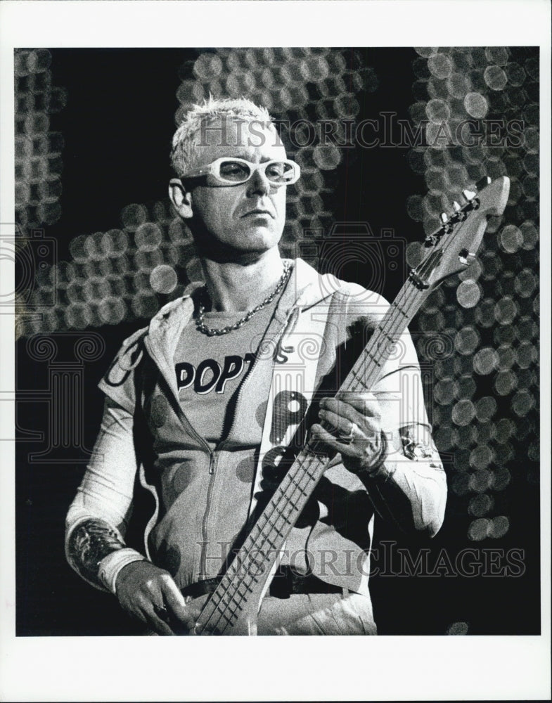 1997 Press Photo U2 Clayton Bass Guitar on Popmart Tour at Foxbourough Stadium - Historic Images