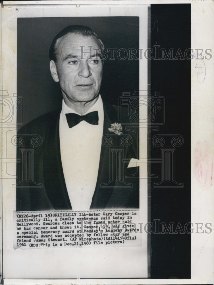 1961 Gary Cooper Stricken With Cancer Academy Award Honorary Award - Historic Images