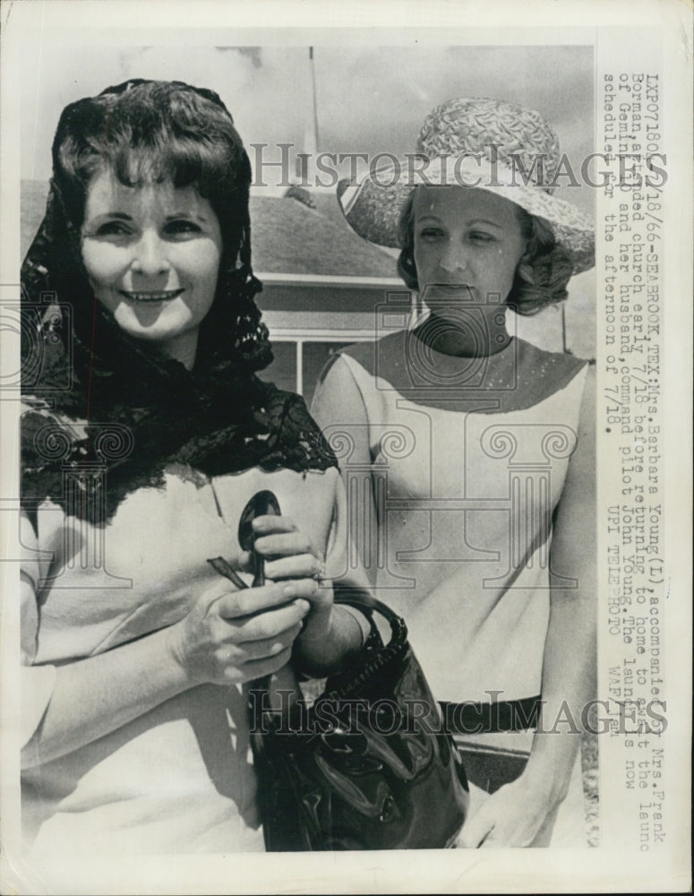 1966 Mrs. Barbara Young with Mrs. Frank Borman attending church - Historic Images