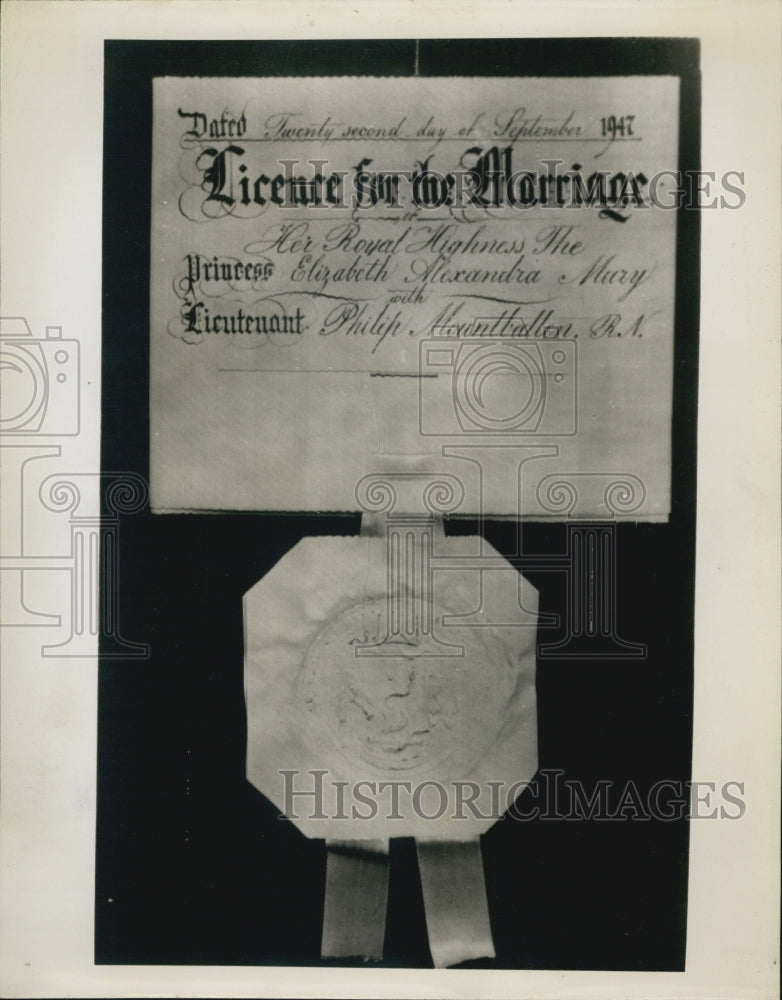 1947 Press Photo Marriage License Princess Elizabeth Alexandra Mury Lieutenant - Historic Images