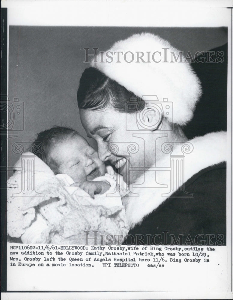 1961 Kathy Crosby, wife of Bing Crosby with 3rd child Nathaniel Pat - Historic Images