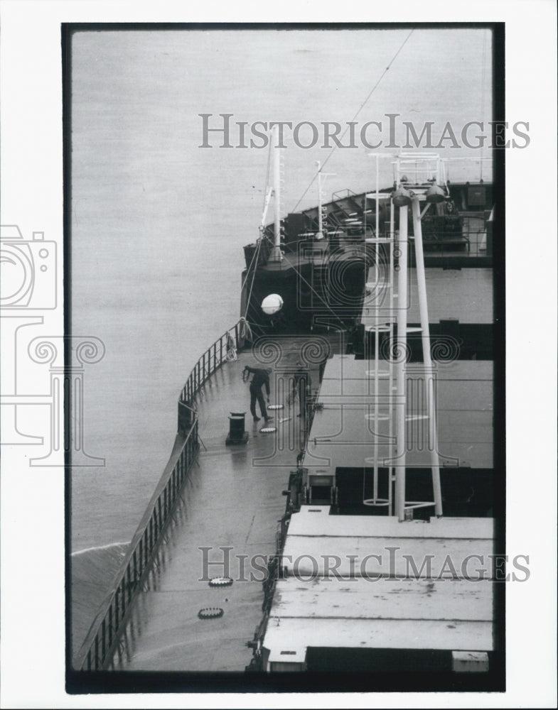 1969 S.S. Ziemia Zamojska Crew Members Early Morn Deck Check - Historic Images