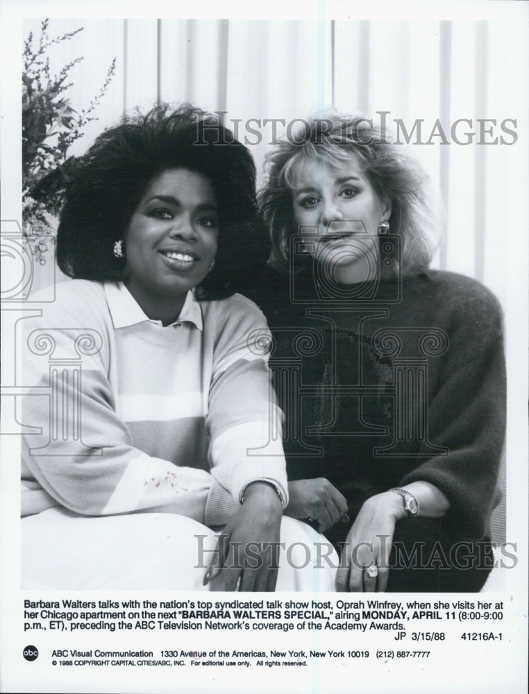 1988 Press Photo Oprah Winfrey Interview "Barbara Walters Special" - Historic Images