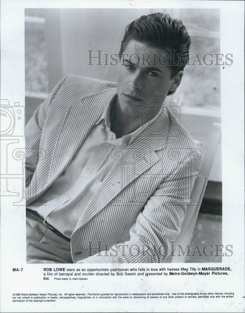 1993 Press Photo Rob Lowe, American actor stars in &quot;Masquerade&quot;. - Historic Images