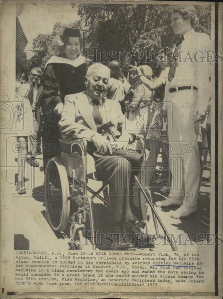 1973 Shirley MacLaine Dartmouth College Robert Fish Wheelchair - Historic Images