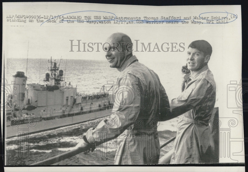 1965 Press Photo Thomas Stafford and Walter Schirra on the USS Wasp. - RSG18141 - Historic Images