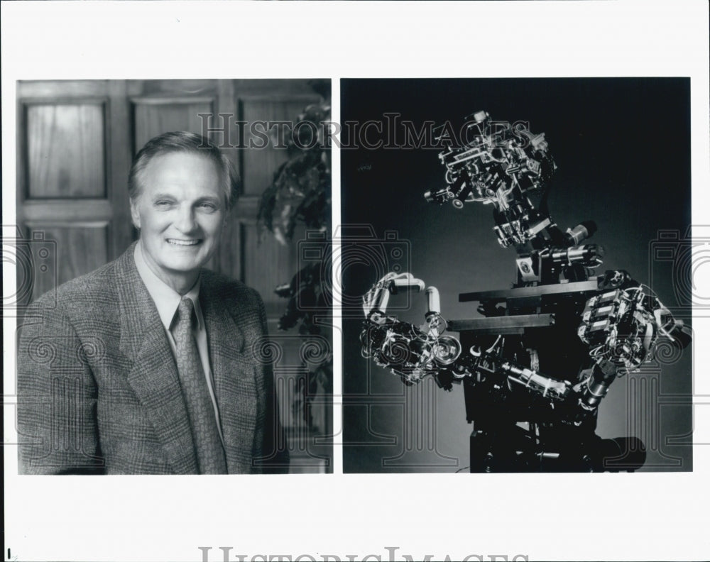 1997 Press Photo Alan Alda Hosts Scientific American Frontiers Show Robots Alive - Historic Images