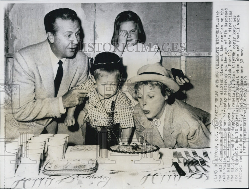 1955 Press Photo June Allyson husband Dick Powell daughter Pamela son Rickie - Historic Images