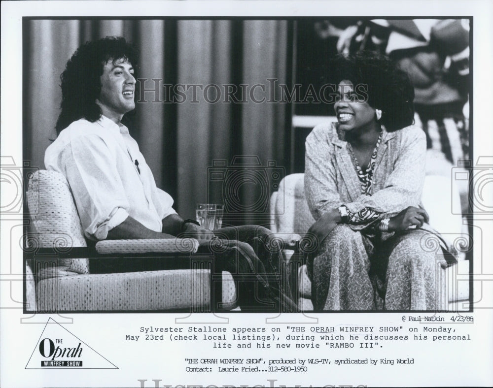 1988 Press Photo Oprah Winfrey Interviews Sylvester Stallone On Her Talk Show - Historic Images