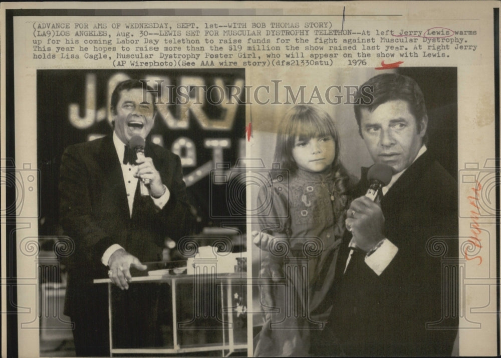 1976 Jerry Lewis telethon Muscular Dystrophy Lisa Cagle poster girl - Historic Images