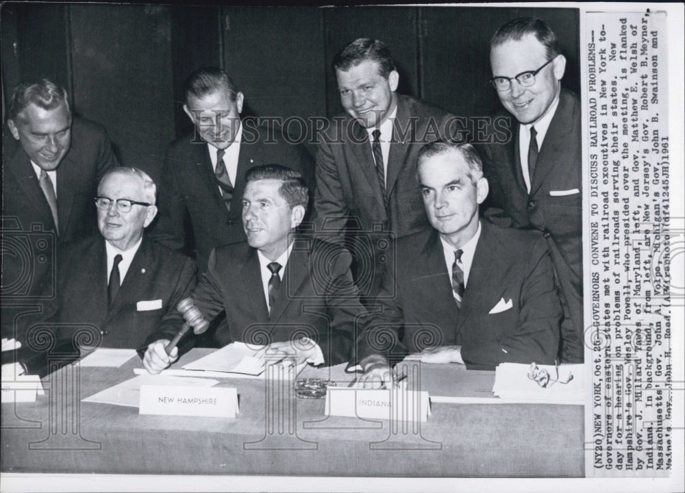 1961 New Hampshire Gov. Powell Railroad Issue Meeting - Historic Images