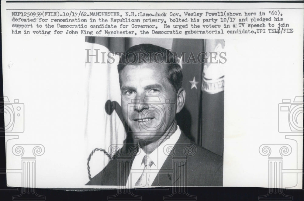 1962 Lame-Duck Gov. Wesley Powell New Hampshire - Historic Images