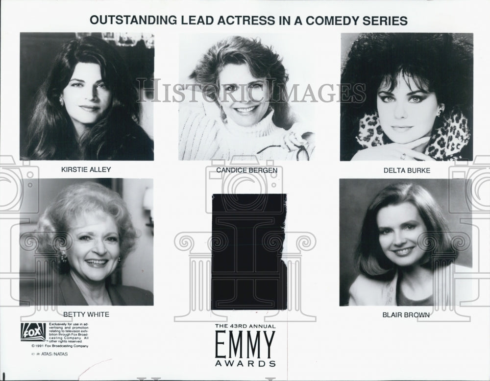 1991 Press Photo Emmy Awards Lead Actress Comedy Kristie Alley Candice Bergen - Historic Images