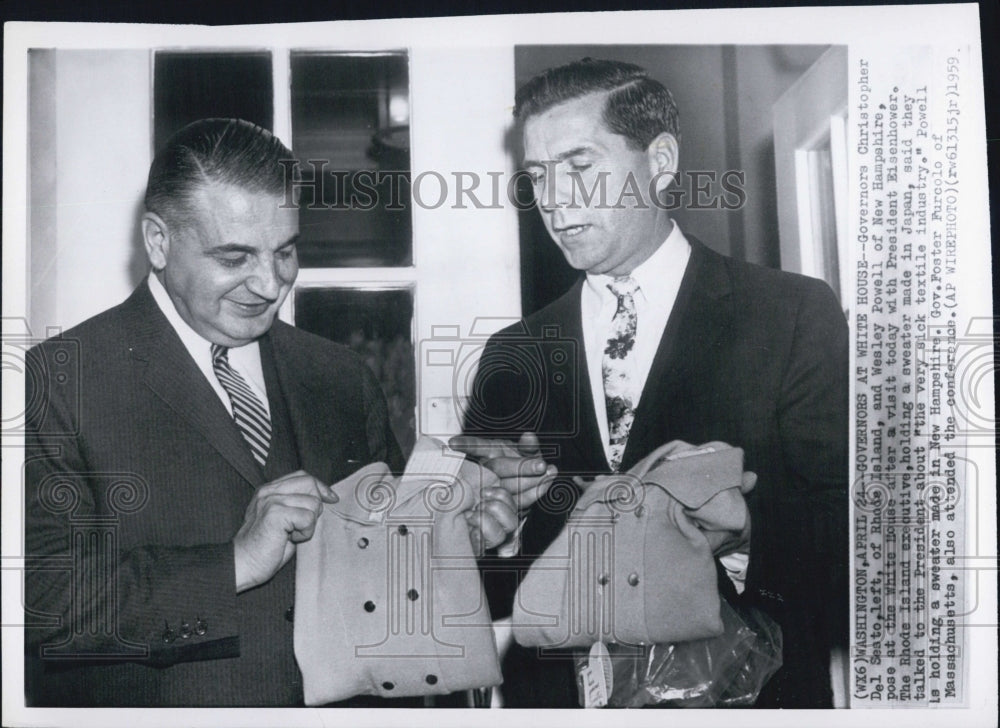 1959 Press Photo Governors Christopher Del Seato Wesley Powell White House - Historic Images