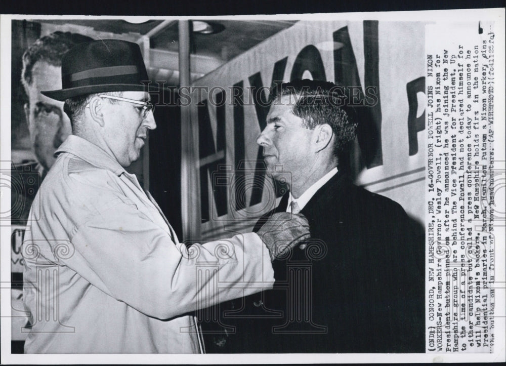 1959 New Hampshire Governor Wesley Powell President Nixon Button - Historic Images