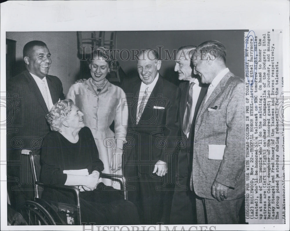 1957 Actress Ethel Barrymore Roy Campanella Leo Durocher Fred Haney - Historic Images