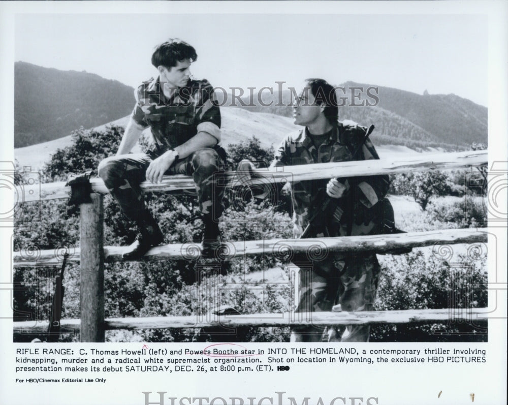 1987 Press Photo Power Boothe &amp; C Thomas Howell in &quot;Into the Homeland&quot; - Historic Images