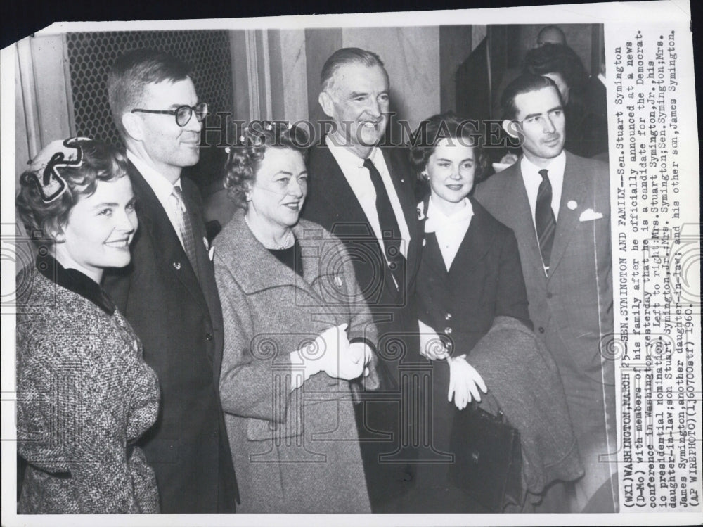 1960 Press Photo Missouri Senator Stuart Symington Announces Presidential Run - Historic Images