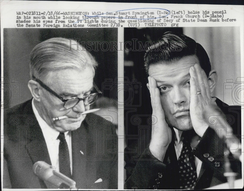 1966 Press Photo Senator Stuart Symington Senator Frank Church - Historic Images