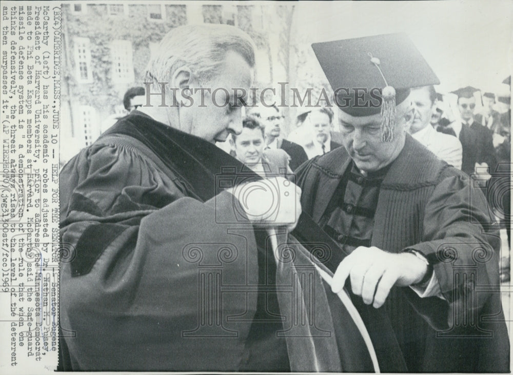 1969 Senator Eugene McCarthy Dr. Nathan Pusey president Harvard - Historic Images