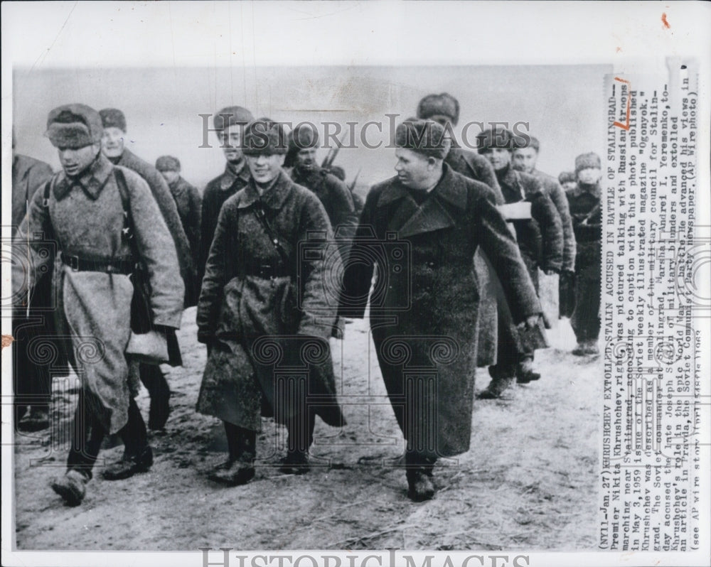 1963 Premier Khrushvhev Marching Russian Troops Ogonyok magazine - Historic Images