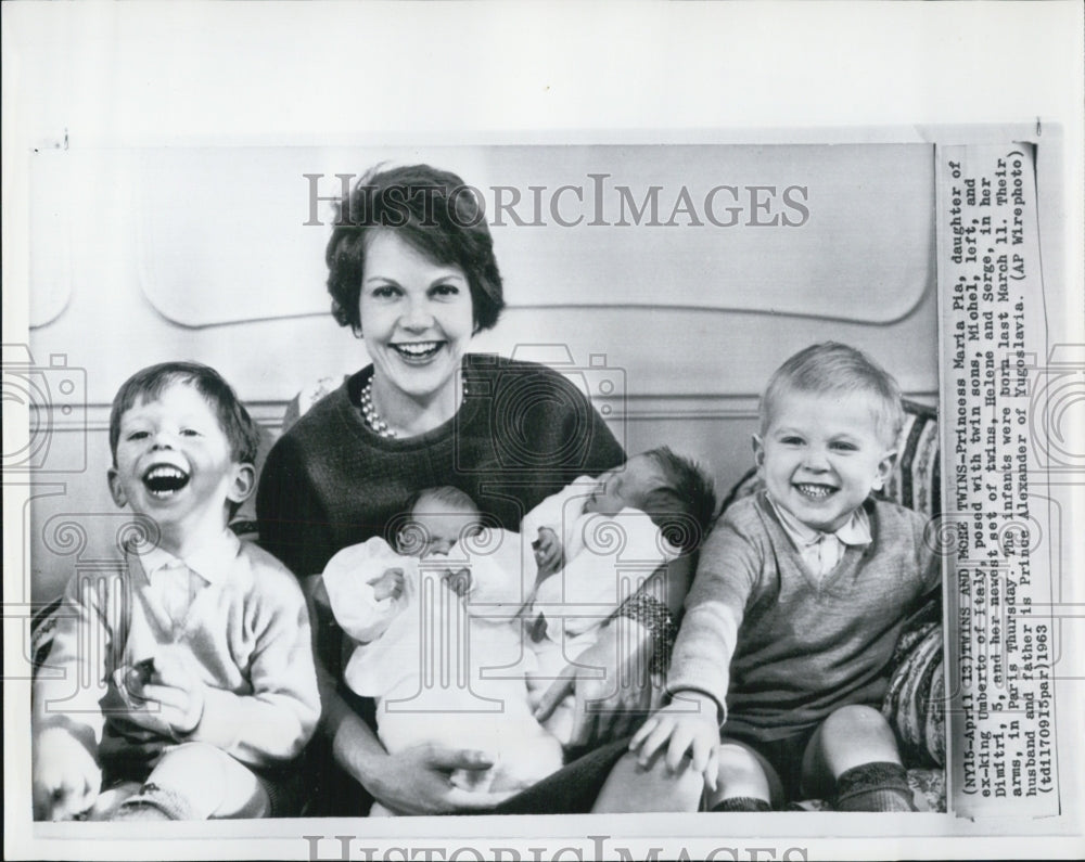 1963 Princess Maria Pia Italy Twins Michel Dimitri Helene Serge - Historic Images