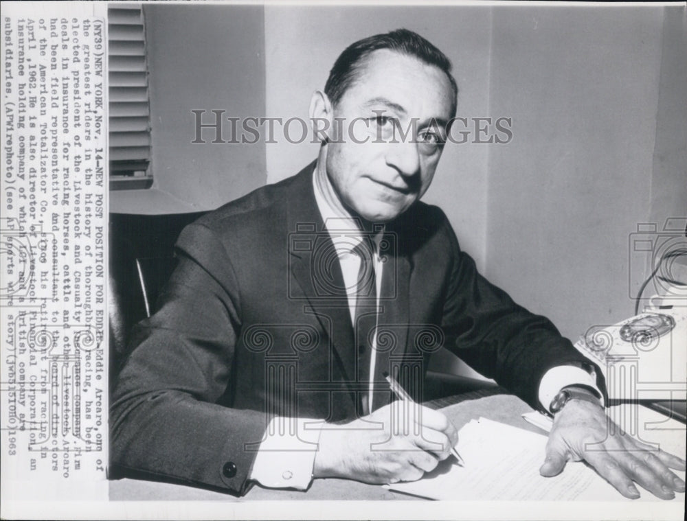 1963 Eddie Arearo Former Jockey Pres of Livestock &amp; Casualty Ins - Historic Images