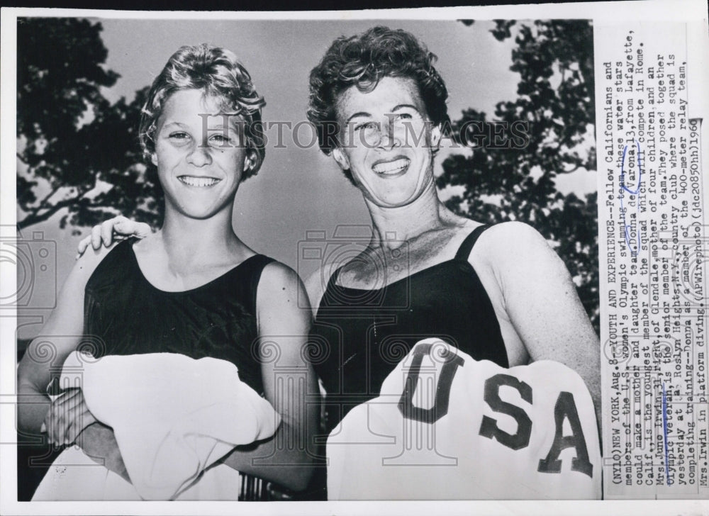 1960 Donna De Varona Mrs. June Irwin US womens Olypics mom and - Historic Images