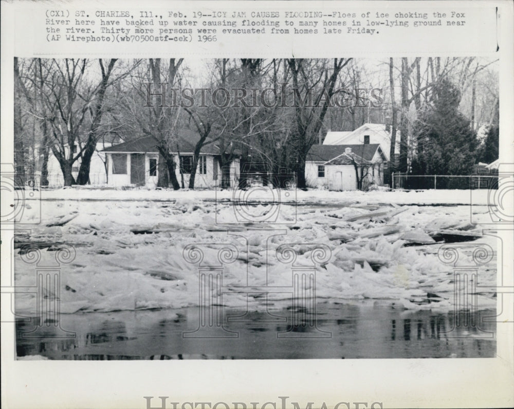 1966 Ice Floes Fox River St. Charles Illinois Flooding Homes - Historic Images