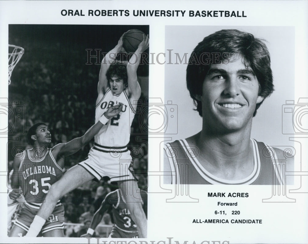 1983 Press Photo Oral Oral Roberts University Basketball Mark Acres forward - Historic Images