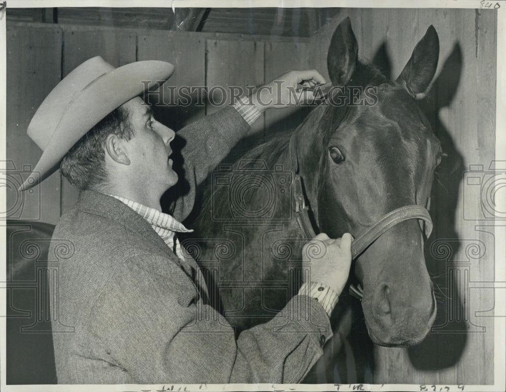 1962 Horse Trainer Jim Penny Grooming The  Stallion &quot;Wilbur&quot; - Historic Images