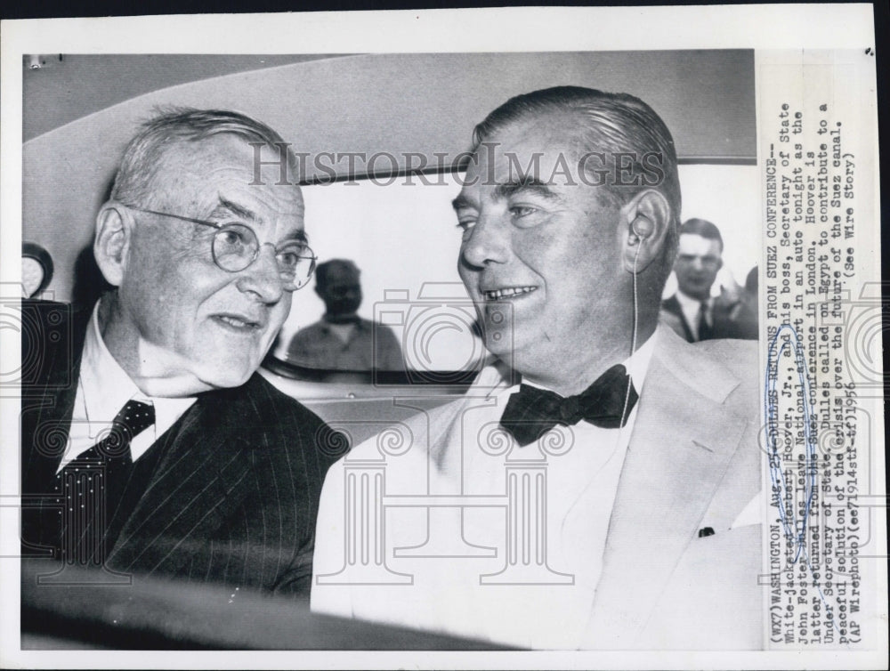 1956 Press Photo Herbert Hoover Jr John Foster Secretary State Suez Conference - Historic Images