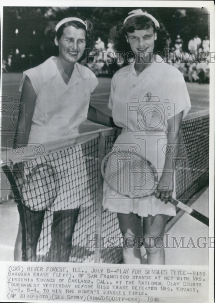 1946 Tennis Players Barbara Krase And Virginia Kovacs, Clay Courts - Historic Images