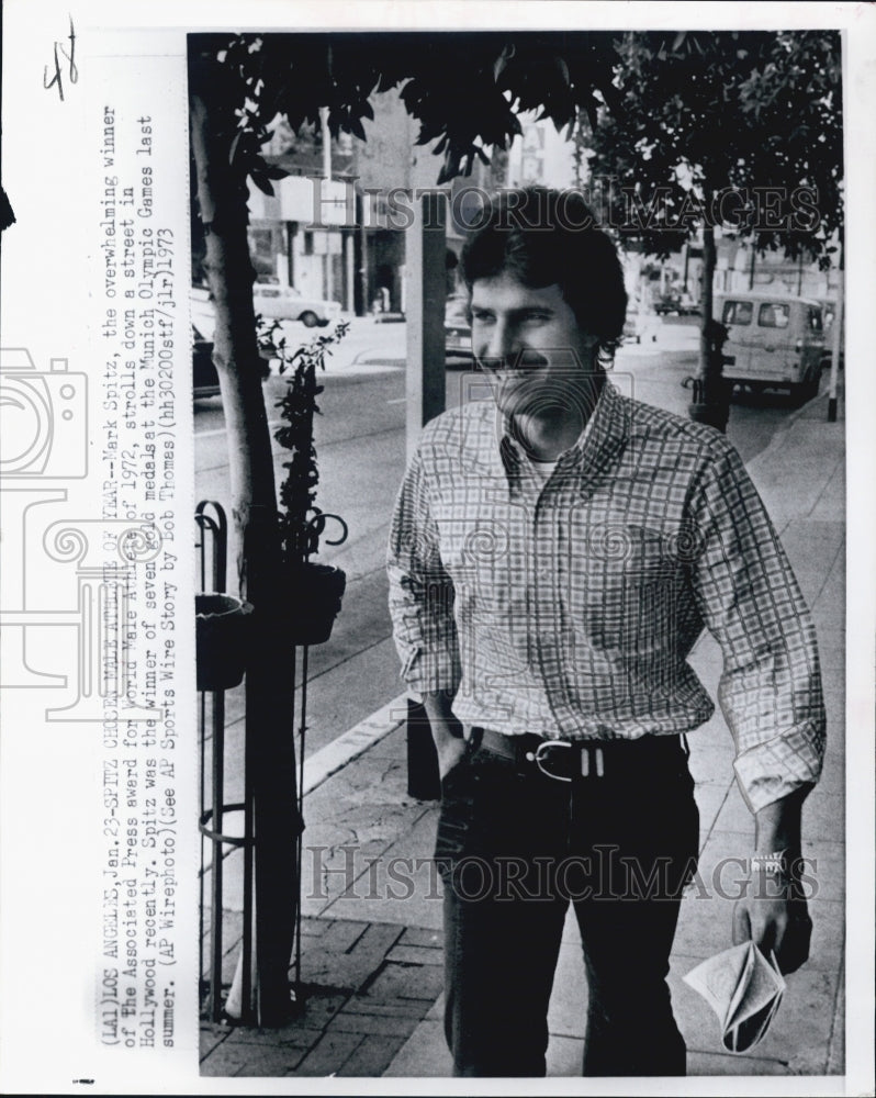 1973 Press Photo Mark Spitz Wins Assoc Press Award For World Male Athlete Of 72 - Historic Images