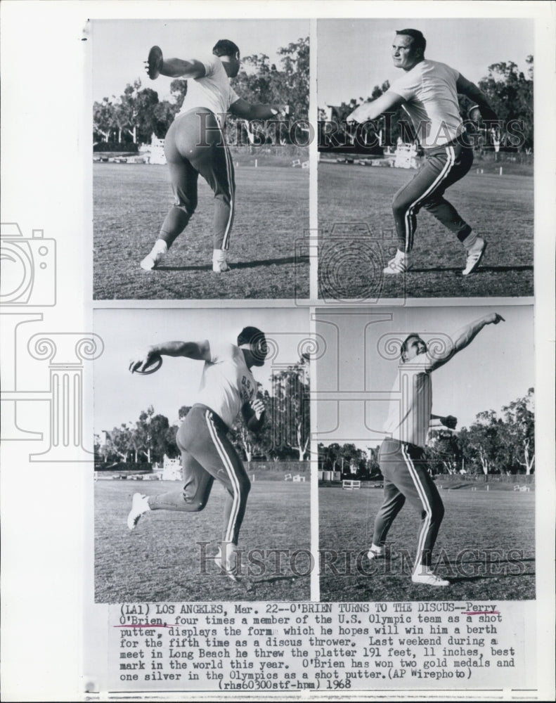 1968 Perry O&#39;Brien 4 Pictures Throws Discus in Los Angeles CA COPY - Historic Images