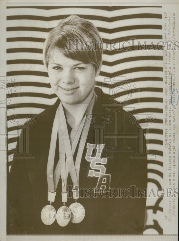 1968 Swimming Champ Debbie Meyer and Her Three Gold Medals - Historic Images