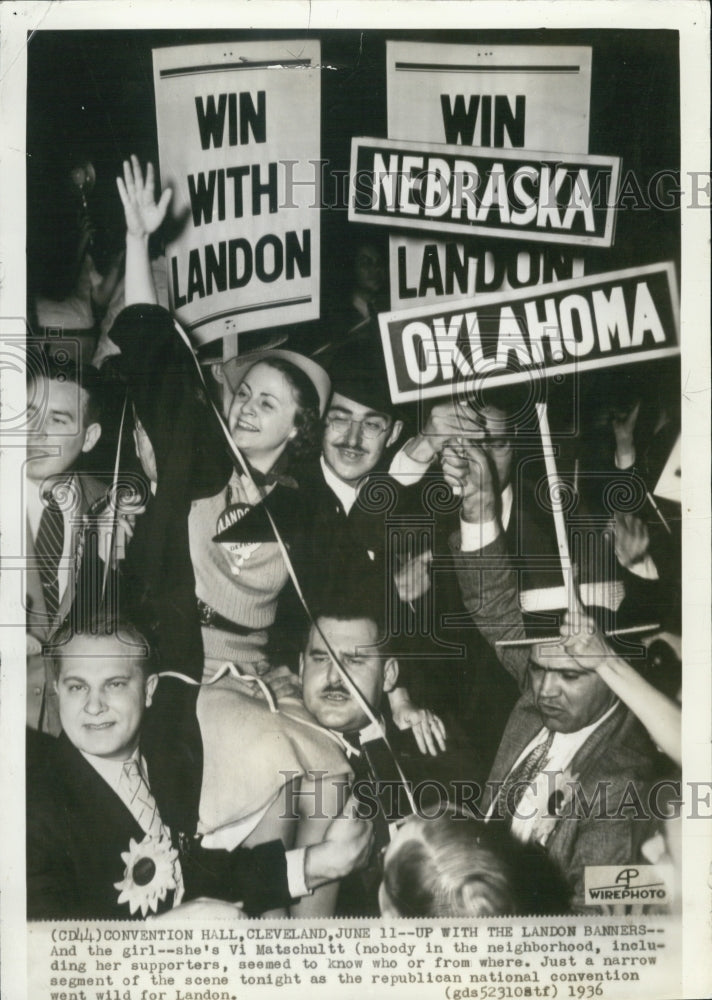 1936 Vi Matschultt supports Landon at republican national convention - Historic Images