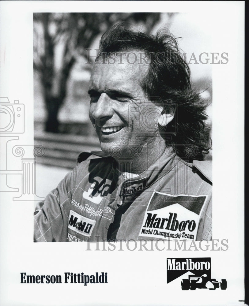 Press Photo Emerson Fittipaldi Indy Formula 1 Race Car Driver Marlboro - Historic Images