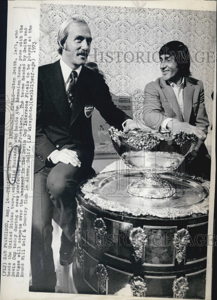 1973 Ilie Nastase in San Francisco poses with the Davis cup - Historic Images