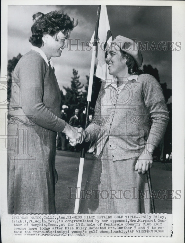 1948 Polly Riley congratulated by her opponent - Historic Images